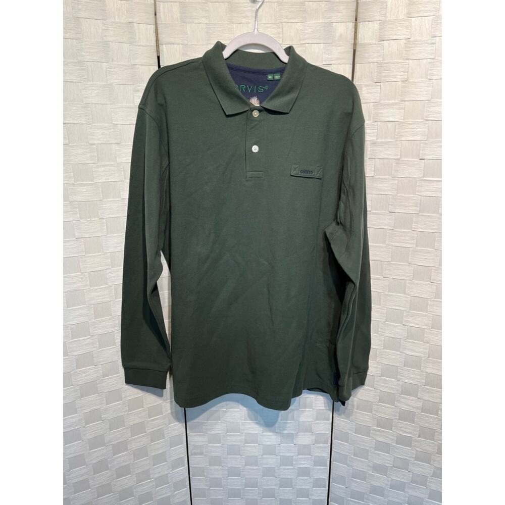 Orvis Men’s Green Polo Shirt Long Sleeve Classic Knit Style Size XL